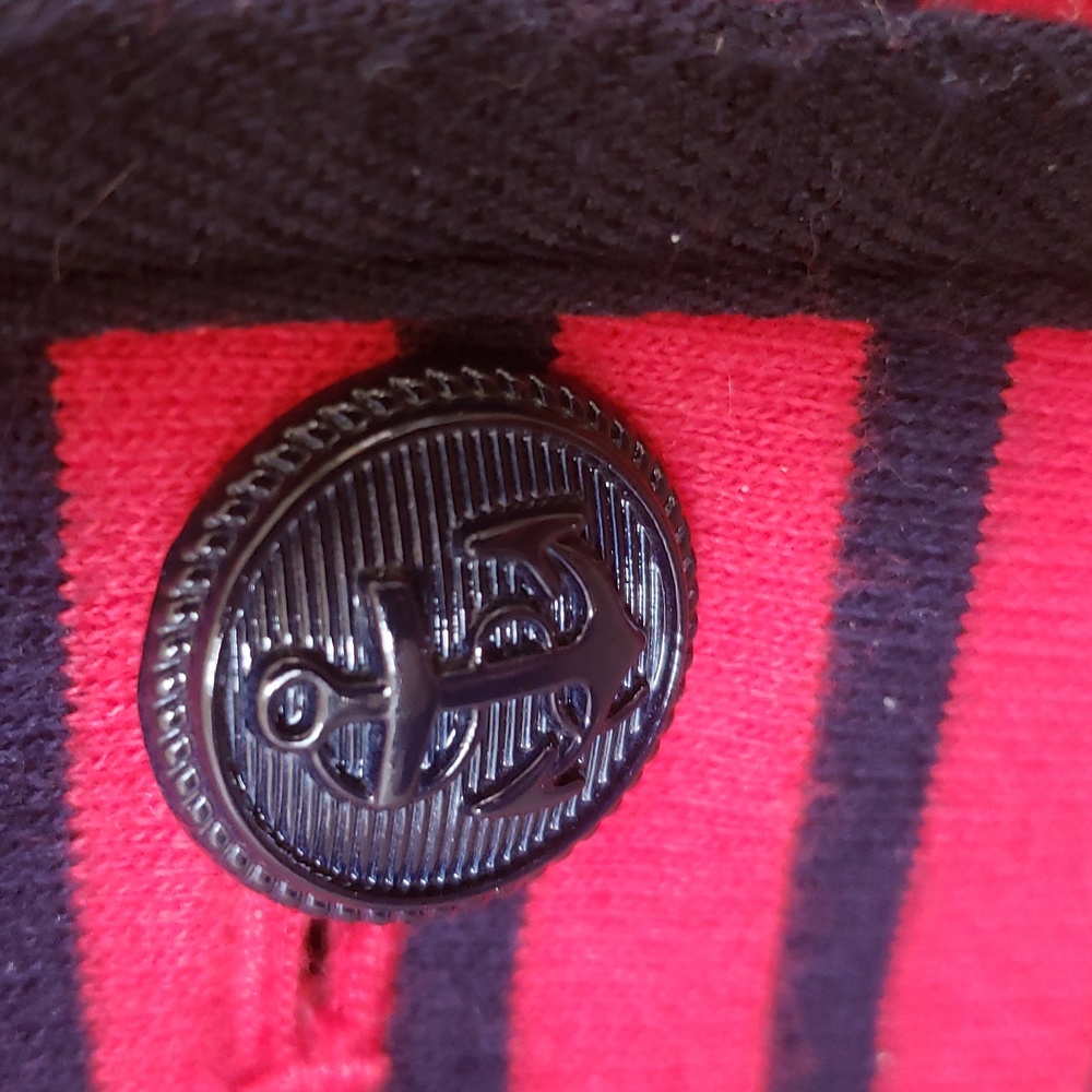 TALBOTS Nautical Striped Knit Blazer Jacket Red Navy XS Petite Anchor Button - Picture 10 of 12